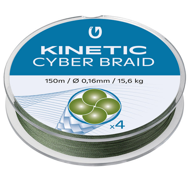 Kinetisk, Cyber ​​​​braid 4, 0,14 mm / 14,8 kg, støvete grønn, 150m