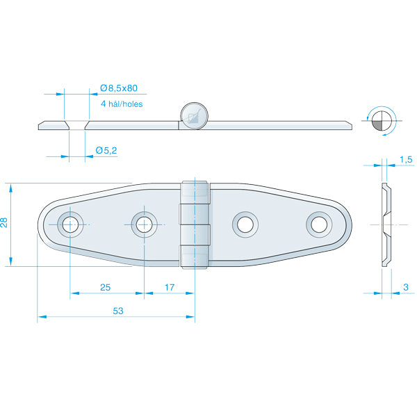 Roca, Hinge RF, 106x30mm, AISI 304