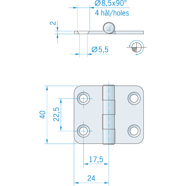 Roca, Hinge RF, 48x40mm, AISI 316