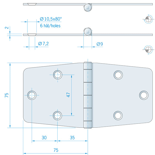 Roca, Hinge RF, 150x75 mm, AISI 304