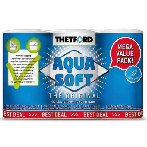 Thetford, Toalettpapir Aqua Soft, 6 ruller - 270 ark pr rulle