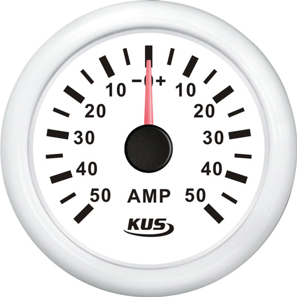 KUS, Amperemeter hvit 50Amp shunt, IP67, 12/24V, Ø 52,0 mm