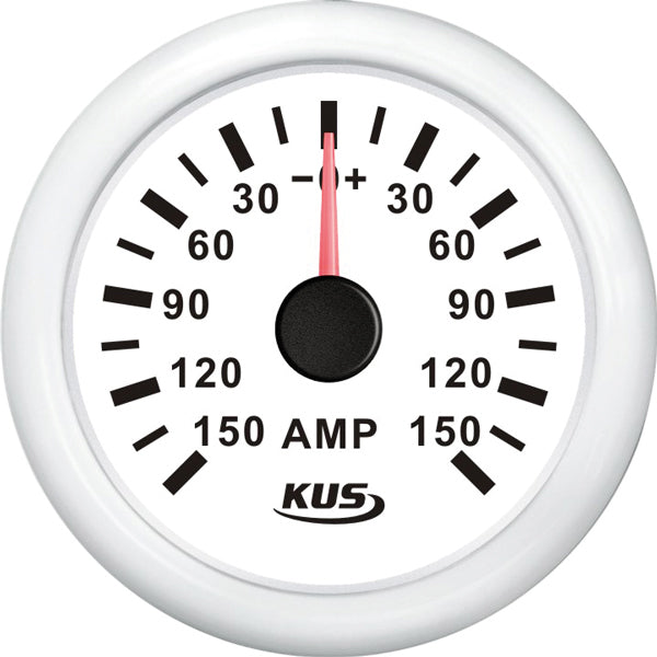 KUS, Amperemeter hvit 150Amp shunt, IP67, Ø 52 mm, 12/24V