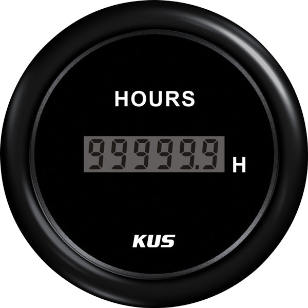 Kus, Digitaler Betriebsstundenzähler, 0-99999,9 Stunden, Schwarz, 12/24 V, Ø 52,0 mm