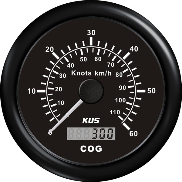 Kus, GPS-hastighet 0-30 knott, sort, 12/24V, Ø 85,0 mm, IP67