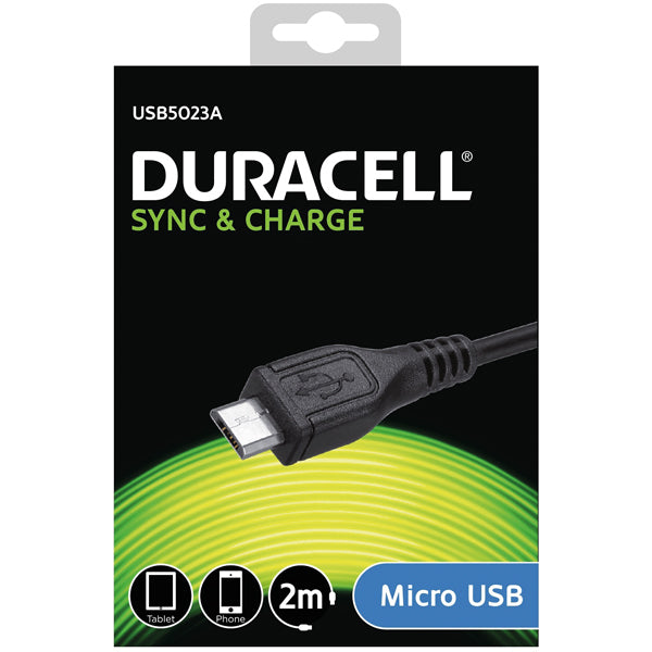 Duracell, USB til Micro USB-kabel, svart, 2m