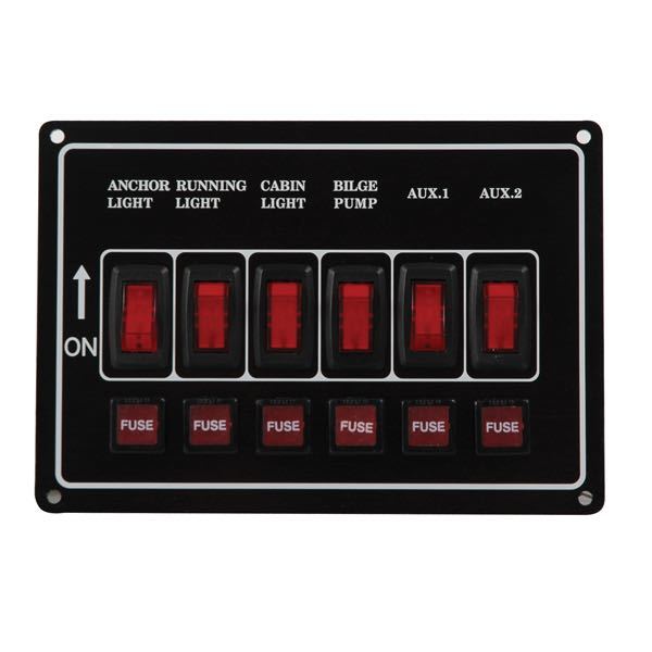 Elektrisk panel 6 kontakter 12V horisontal, 10 A, 165 mm x 115 mm