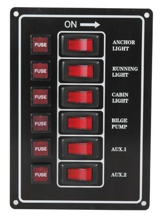 Elektrisk panel 6 kontakter 12V vertikal, 10 A, 115 mm x 165 mm