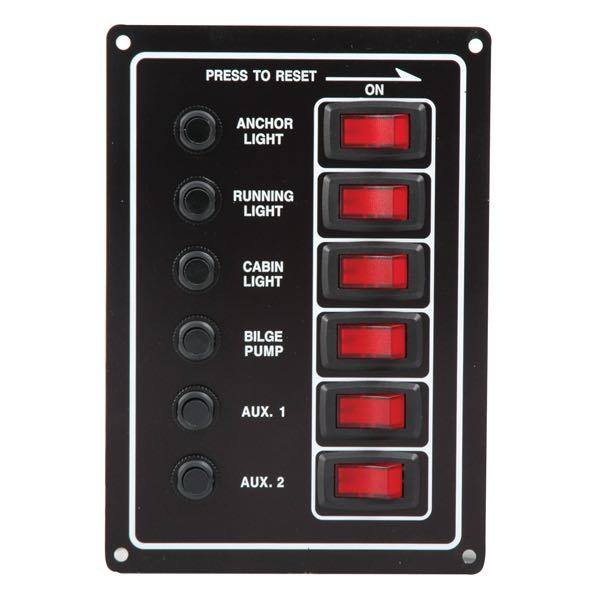 Elektrisk panel 6 kontakter med termiske sikringer 12V, 115 mm x 165 mm