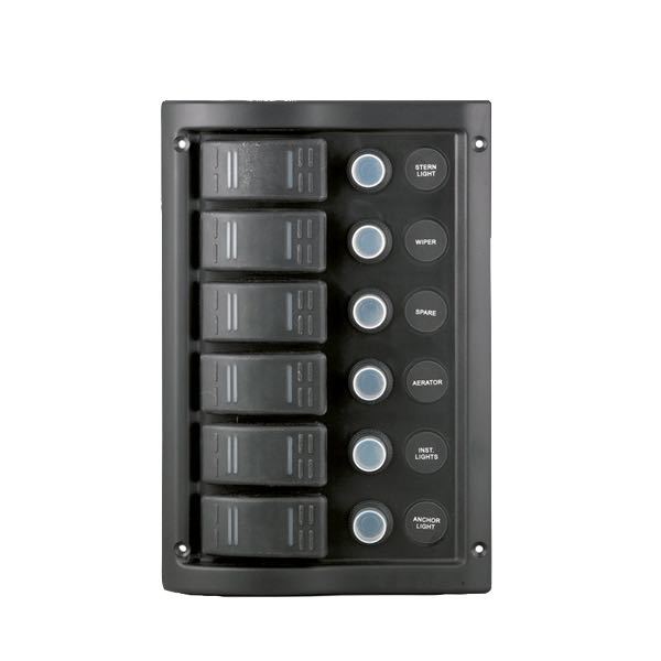 Elektrisk panel IP65 sprutsikkert med automatsikring og 6 brytere, 12V (1 stk.)