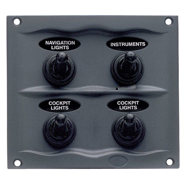 BEP, Sprutsikkert elektrisk panel med 4 kontakter, 12V, IP56, 95 x 107 mm