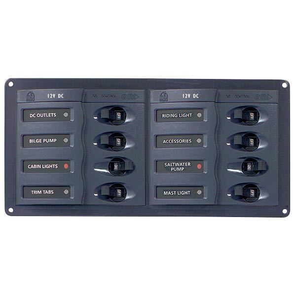 BEP, Elektrisk panel 901H med 8 kontakter, 12V, 2 x 5 Amp, 2 x 10 Amp, 3 x 15 Amp, 1 x 20 Amp