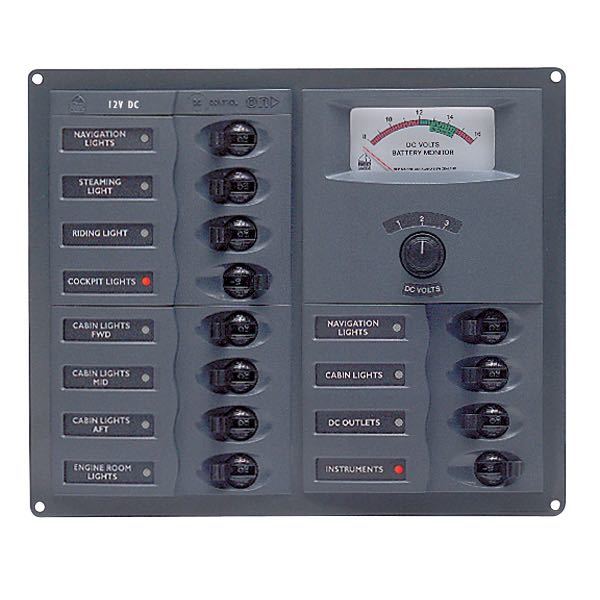 BEP, Elektrisk panel 902A med 12 kontakter, 12V, 12 Amp, 239 mm x 65 mm x 200 mm