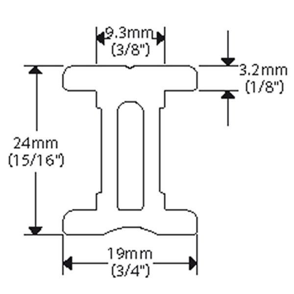 Ronstan, I-skinne 19 mm, 2m, 100 mm hullavstand