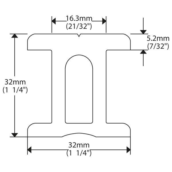 Ronstan, I-skinne 32mm, 2m, Sort anodisert aluminium