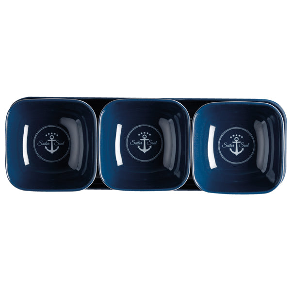 Marine Business, Snack-Set 27 x 9 cm, unzerbrechliches Melamin, navy blau/weiß